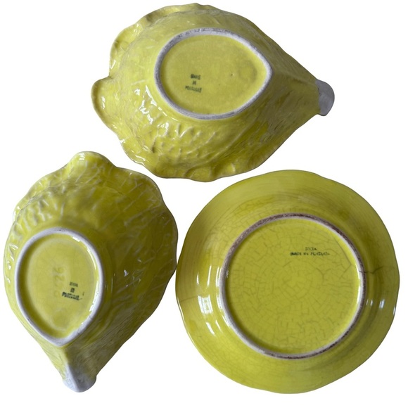 SECLA PORTUGAL Vintage Yellow Cabbage Leaf Serving Bowls and Small Plate - Picture 7 of 10
